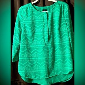 Talbots, Size L, emerald green, 3/4 sleeves, sheer with an overlay